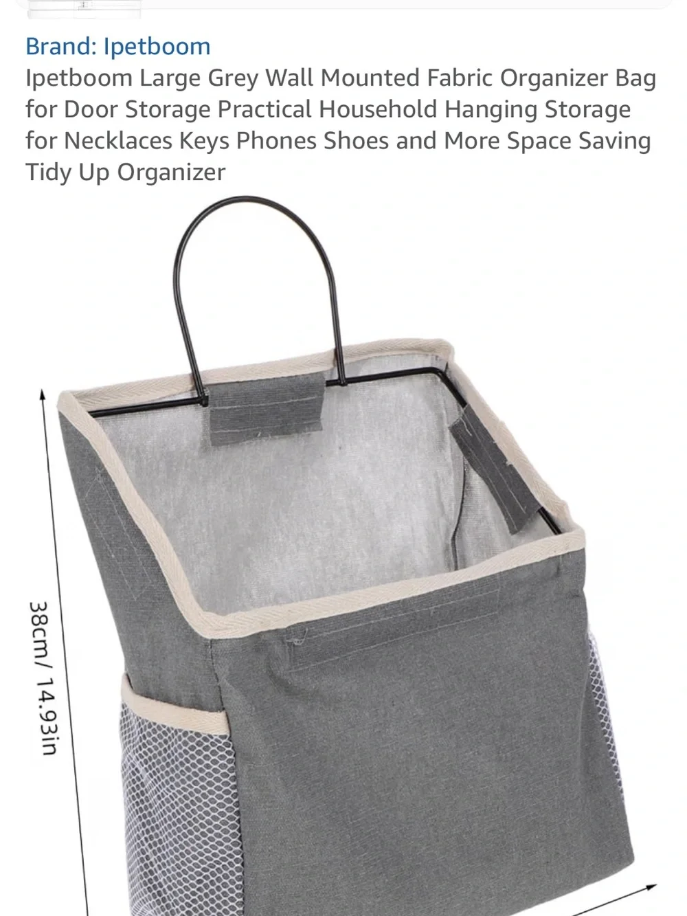 Grey Wall-Mounted Fabric Storage Organizer 2pk